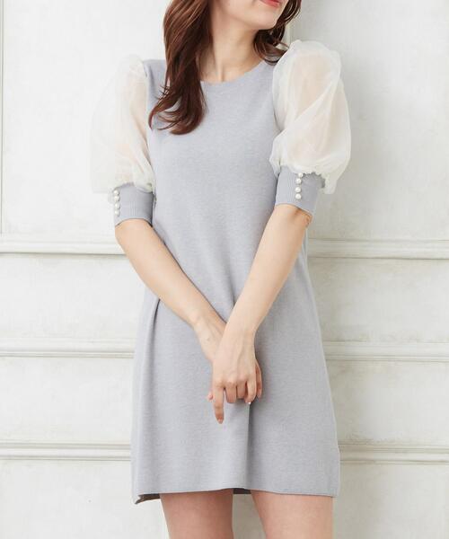 袖オーガンジーニットワンピース ワンピース セール ワンピース Allamanda アラマンダ のファッション