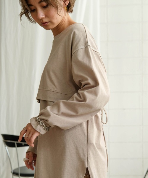 Bab(バブ)の「【WEB限定】バックリボンレイヤードカットソー(Tシャツ/カットソー・レディース・ベージュ/オフホワイト/ライトグリーン/カーキ/グレー系その他・FREE)」の2枚目の写真