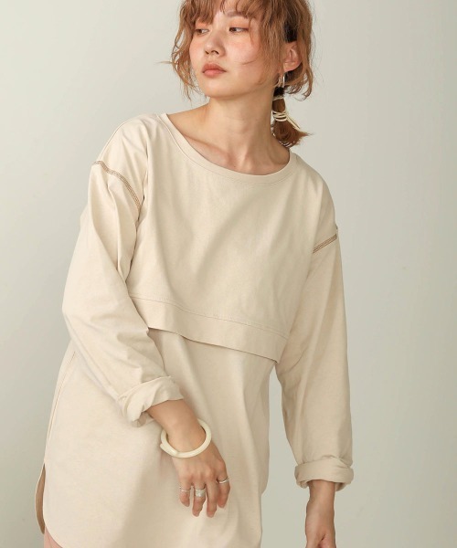 Bab(バブ)の「【WEB限定】バックリボンレイヤードカットソー(Tシャツ/カットソー・レディース・ベージュ/オフホワイト/ライトグリーン/カーキ/グレー系その他・FREE)」の13枚目の写真