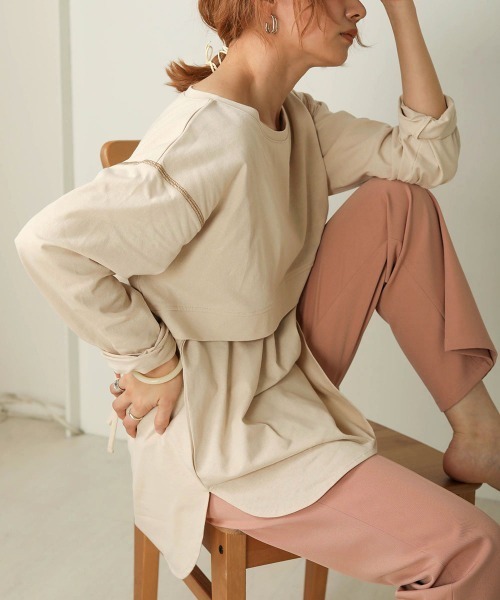 Bab(バブ)の「【WEB限定】バックリボンレイヤードカットソー(Tシャツ/カットソー・レディース・ベージュ/オフホワイト/ライトグリーン/カーキ/グレー系その他・FREE)」の17枚目の写真
