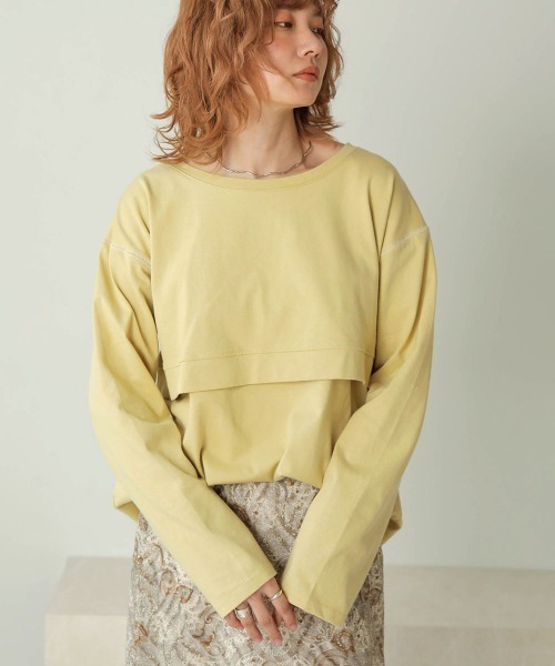 Bab(バブ)の「【WEB限定】バックリボンレイヤードカットソー(Tシャツ/カットソー・レディース・ベージュ/オフホワイト/ライトグリーン/カーキ/グレー系その他・FREE)」の7枚目の写真