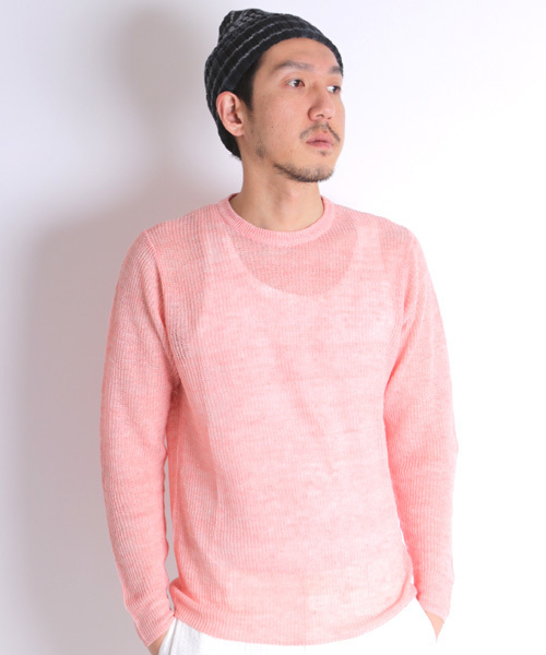 Denime（ドゥニーム）の「リネンリブステッチクルーネックニット（ニット/セーター・メンズ・ブルー/イエロー/ピンク/グリーン/グレー・LARGE/MEDIUM）」の5枚目の写真