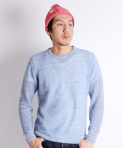 Denime（ドゥニーム）の「リネンリブステッチクルーネックニット（ニット/セーター・メンズ・ブルー/イエロー/ピンク/グリーン/グレー・LARGE/MEDIUM）」の14枚目の写真