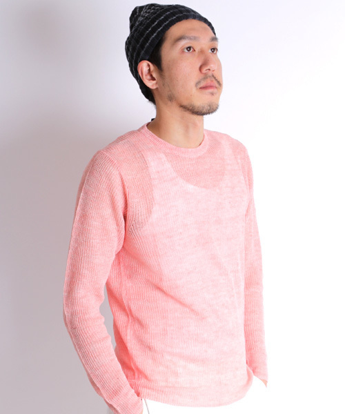Denime（ドゥニーム）の「リネンリブステッチクルーネックニット（ニット/セーター・メンズ・ブルー/イエロー/ピンク/グリーン/グレー・LARGE/MEDIUM）」の19枚目の写真