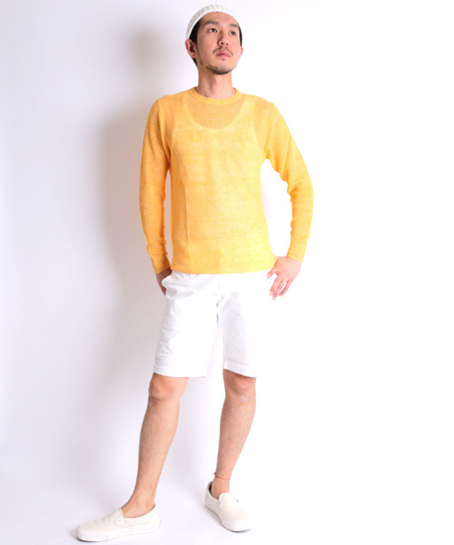 Denime（ドゥニーム）の「リネンリブステッチクルーネックニット（ニット/セーター・メンズ・ブルー/イエロー/ピンク/グリーン/グレー・LARGE/MEDIUM）」の10枚目の写真