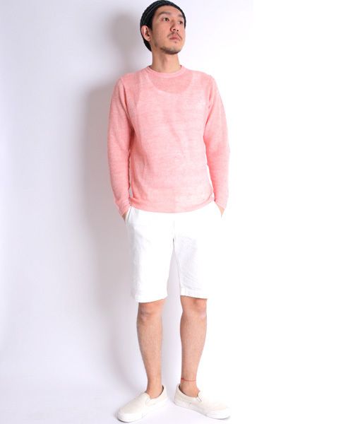 Denime（ドゥニーム）の「リネンリブステッチクルーネックニット（ニット/セーター・メンズ・ブルー/イエロー/ピンク/グリーン/グレー・LARGE/MEDIUM）」の12枚目の写真