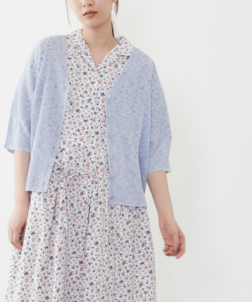 POU DOU DOU（プードゥドゥ）の「5分袖シアーリブニットカーディガン（カーディガン/ボレロ・レディース・イエロー/ブルー/キナリ・3）」の3枚目の写真