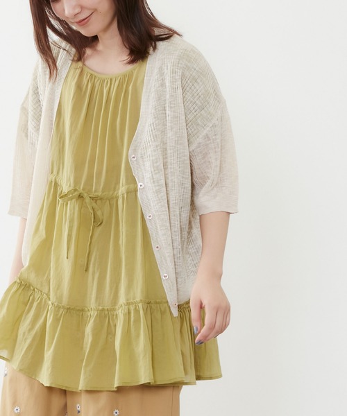 POU DOU DOU（プードゥドゥ）の「5分袖シアーリブニットカーディガン（カーディガン/ボレロ・レディース・イエロー/ブルー/キナリ・3）」の2枚目の写真