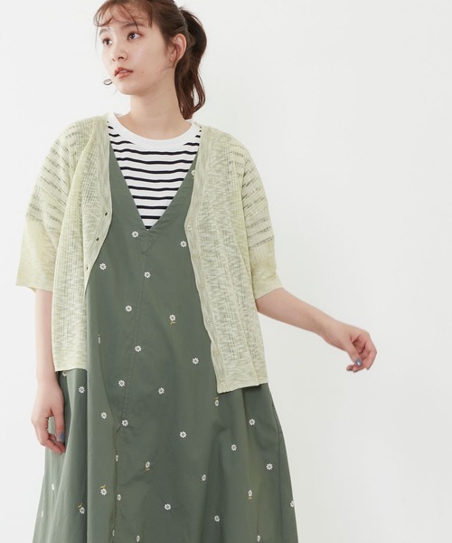 POU DOU DOU（プードゥドゥ）の「5分袖シアーリブニットカーディガン（カーディガン/ボレロ・レディース・イエロー/ブルー/キナリ・3）」の4枚目の写真