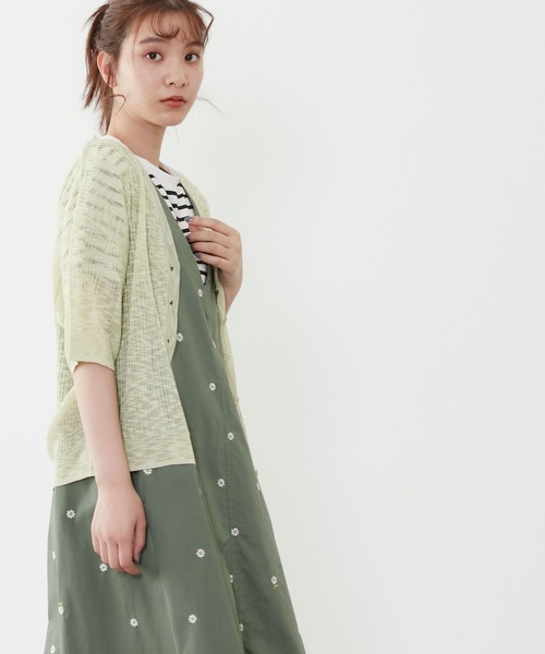 POU DOU DOU（プードゥドゥ）の「5分袖シアーリブニットカーディガン（カーディガン/ボレロ・レディース・イエロー/ブルー/キナリ・3）」の5枚目の写真