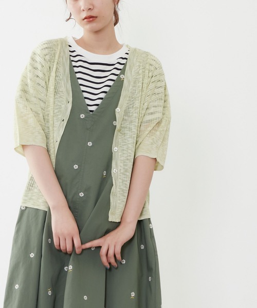 POU DOU DOU（プードゥドゥ）の「5分袖シアーリブニットカーディガン（カーディガン/ボレロ・レディース・イエロー/ブルー/キナリ・3）」の6枚目の写真