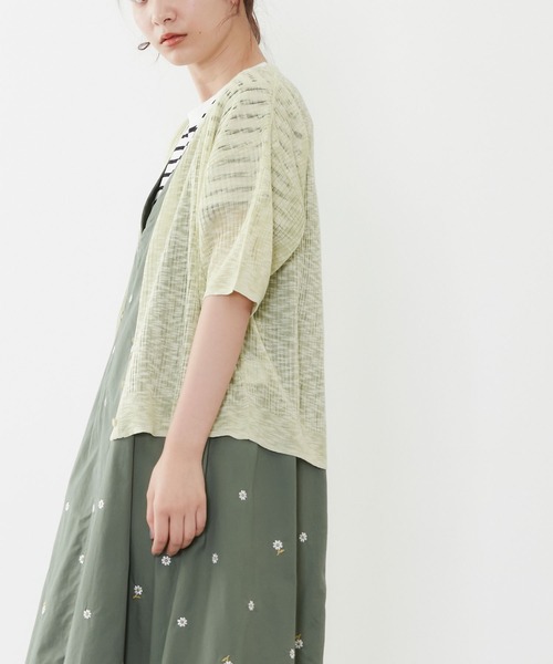 POU DOU DOU（プードゥドゥ）の「5分袖シアーリブニットカーディガン（カーディガン/ボレロ・レディース・イエロー/ブルー/キナリ・3）」の7枚目の写真