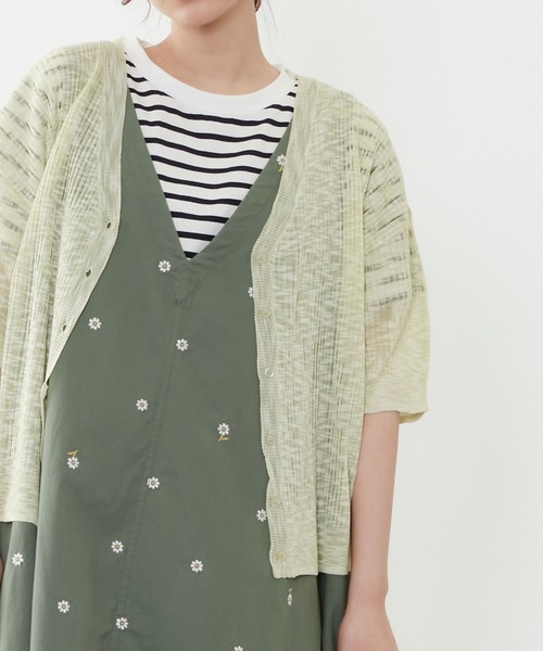 POU DOU DOU（プードゥドゥ）の「5分袖シアーリブニットカーディガン（カーディガン/ボレロ・レディース・イエロー/ブルー/キナリ・3）」の8枚目の写真