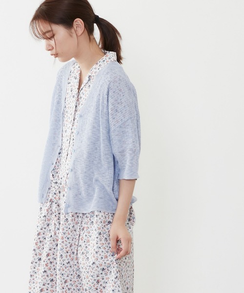 POU DOU DOU（プードゥドゥ）の「5分袖シアーリブニットカーディガン（カーディガン/ボレロ・レディース・イエロー/ブルー/キナリ・3）」の13枚目の写真