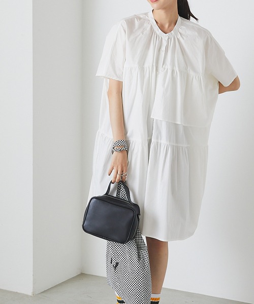 forksy.】アシンメトリー ティアードチュニックシャツワンピース