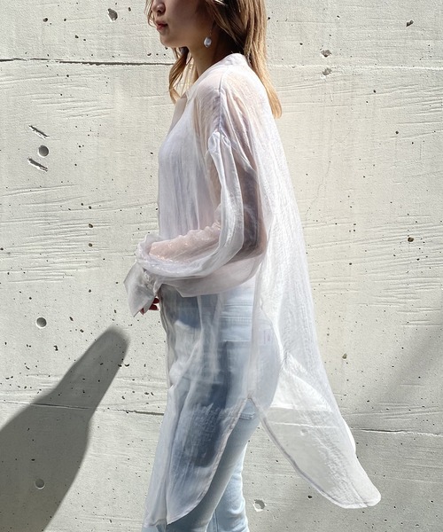 AS KNOW AS PINKY（アズノゥアズピンキー）の「お空広がるオーロラロングシャツ（シャツ/ブラウス・レディース・ホワイト/ブラック/サックスブルー/ピンク・FREE）」の2枚目の写真