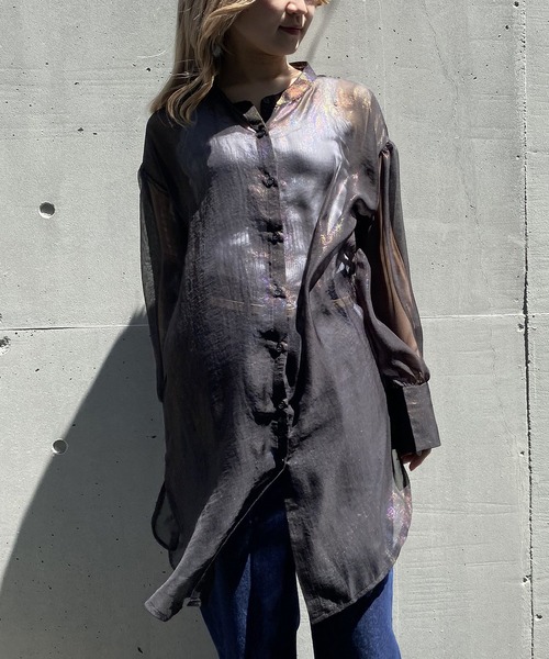 AS KNOW AS PINKY（アズノゥアズピンキー）の「お空広がるオーロラロングシャツ（シャツ/ブラウス・レディース・ホワイト/ブラック/サックスブルー/ピンク・FREE）」の10枚目の写真