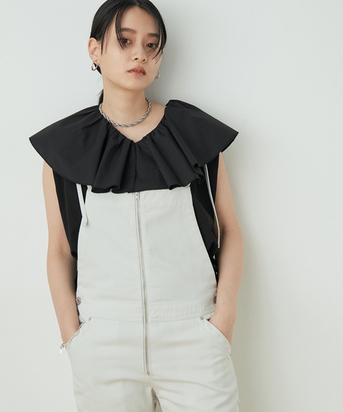 ADAM ET ROPE'（アダムエロペ）の「ビッグフリルカラーTEE（Tシャツ/カットソー・レディース・ホワイト/ブラック・FREE）」の14枚目の写真