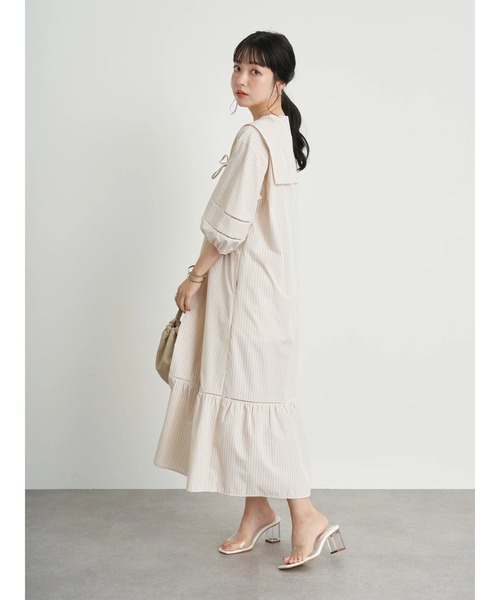 earth music&ecology（アースミュージックアンドエコロジー）の「【WEB限定】セーラーカラーボリュームワンピース ＊（ワンピース・レディース・オフホワイト/ネイビー/ストライプ・FREE）」の20枚目の写真