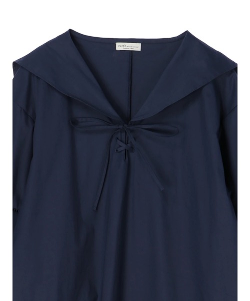 earth music&ecology（アースミュージックアンドエコロジー）の「【WEB限定】セーラーカラーボリュームワンピース ＊（ワンピース・レディース・オフホワイト/ネイビー/ストライプ・FREE）」の22枚目の写真