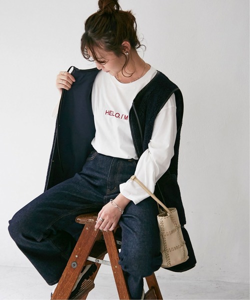 SLOBE IENA（スローブイエナ）の「HELLO.IMロンTEE【手洗い可能】◆（Tシャツ/カットソー・レディース・ホワイト/ベージュ・FREE）」の5枚目の写真