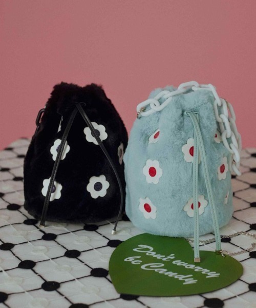 Candy Stripper（キャンディストリッパー）の「FLOWER DRAWSTRING バッグ（ハンドバッグ・レディース・ライトブルー/ブラック・FREE）」の3枚目の写真