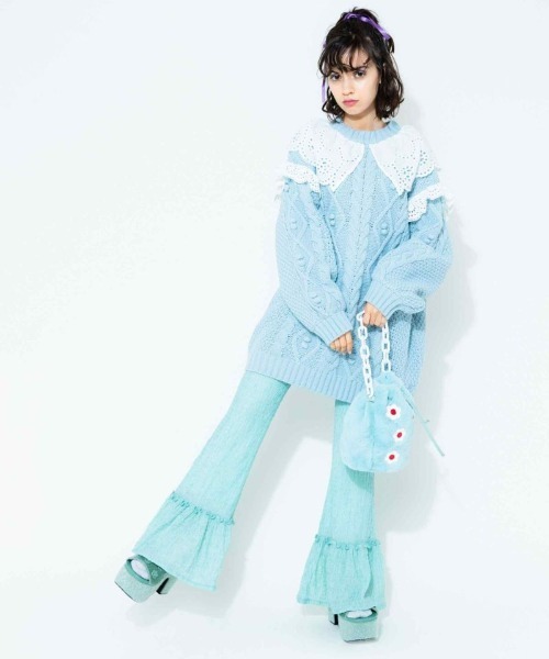 Candy Stripper（キャンディストリッパー）の「FLOWER DRAWSTRING バッグ（ハンドバッグ・レディース・ライトブルー/ブラック・FREE）」の9枚目の写真