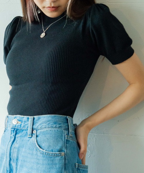 WEGO（ウィゴー）の「WEGO/【ZOZOTOWN＆一部店限定】ハイネックパフスリーブセーター（ニット/セーター・レディース・ブルー/ベージュ/ブラック/ホワイト・FREE）」の3枚目の写真