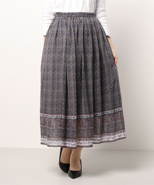 Samansa Mos2（サマンサ モスモス）の「裾ラインプリントスカート（スカート・レディース・カーキ/チャコール/マスタード/ボルドー・ﾌﾘ-）」の2枚目の写真