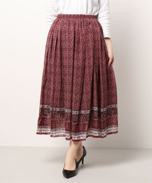 Samansa Mos2（サマンサ モスモス）の「裾ラインプリントスカート（スカート・レディース・カーキ/チャコール/マスタード/ボルドー・ﾌﾘ-）」の10枚目の写真