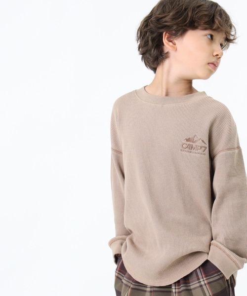 CAMP7（キャンプセブン）の「【CAMP7】ワッフルロンＴ（Tシャツ/カットソー・キッズ・ブラック/パープル/ブルー/グリーン/ベージュ/オフホワイト・105/120/130/155/140）」の3枚目の写真