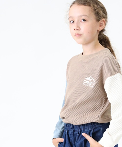 CAMP7（キャンプセブン）の「【CAMP7】ワッフルロンＴ（Tシャツ/カットソー・キッズ・ブラック/パープル/ブルー/グリーン/ベージュ/オフホワイト・105/120/130/155/140）」の5枚目の写真