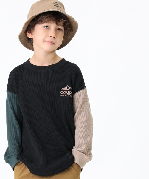 CAMP7（キャンプセブン）の「【CAMP7】ワッフルロンＴ（Tシャツ/カットソー・キッズ・ブラック/パープル/ブルー/グリーン/ベージュ/オフホワイト・105/120/130/155/140）」の4枚目の写真