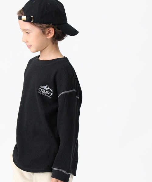 CAMP7（キャンプセブン）の「【CAMP7】ワッフルロンＴ（Tシャツ/カットソー・キッズ・ブラック/パープル/ブルー/グリーン/ベージュ/オフホワイト・105/120/130/155/140）」の2枚目の写真