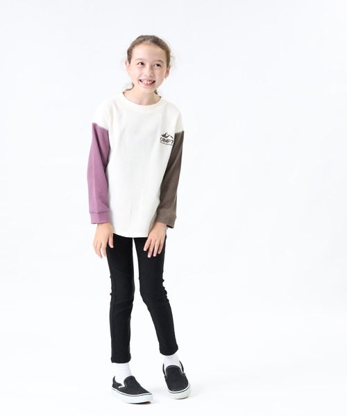 CAMP7（キャンプセブン）の「【CAMP7】ワッフルロンＴ（Tシャツ/カットソー・キッズ・ブラック/パープル/ブルー/グリーン/ベージュ/オフホワイト・105/120/130/155/140）」の11枚目の写真