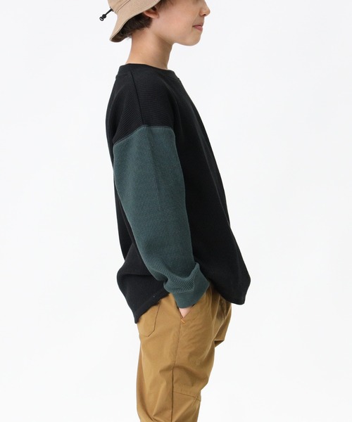 CAMP7（キャンプセブン）の「【CAMP7】ワッフルロンＴ（Tシャツ/カットソー・キッズ・ブラック/パープル/ブルー/グリーン/ベージュ/オフホワイト・105/120/130/155/140）」の8枚目の写真