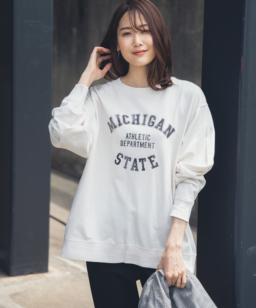 GLOBAL WORK（グローバルワーク）の「キレイ見えサラサラプリント長袖/958095（Tシャツ/カットソー・レディース・ライトグレー/ネイビー/オフホワイト/カーキ/ダークグレー・MEDIUM/LARGE）」の2枚目の写真