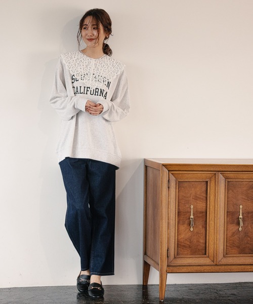 GLOBAL WORK（グローバルワーク）の「キレイ見えサラサラプリント長袖/958095（Tシャツ/カットソー・レディース・ライトグレー/ネイビー/オフホワイト/カーキ/ダークグレー・MEDIUM/LARGE）」の6枚目の写真