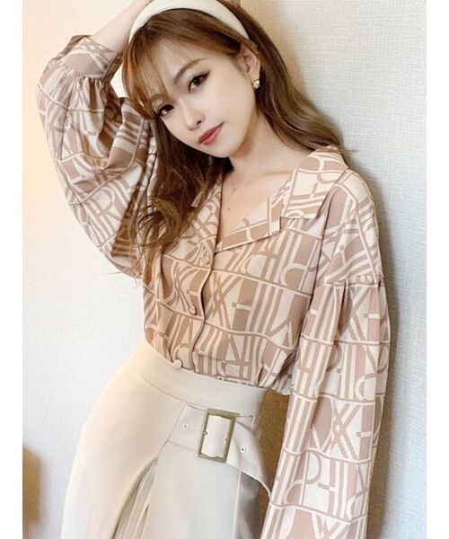 RESEXXY（リゼクシー）の「バイカラーパターンボリュームシャツ（シャツ/ブラウス・レディース・ブラック/ベージュ/キャメル・FREE）」の3枚目の写真