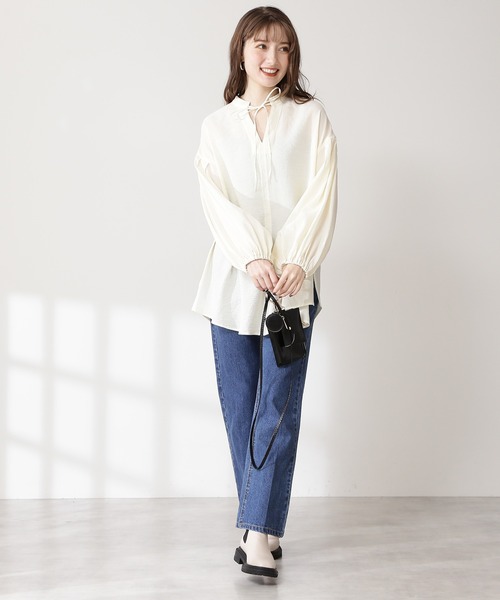 N.（N. Natural Beauty Basic）（エヌエヌナチュラルビューティーベーシック）の「◆前後２ＷＡＹハイネックブラウス（シャツ/ブラウス・レディース・オフホワイト/ブラック/イエロー・MEDIUM）」の9枚目の写真