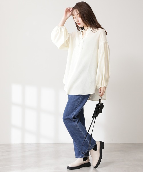 N.（N. Natural Beauty Basic）（エヌエヌナチュラルビューティーベーシック）の「◆前後２ＷＡＹハイネックブラウス（シャツ/ブラウス・レディース・オフホワイト/ブラック/イエロー・MEDIUM）」の11枚目の写真