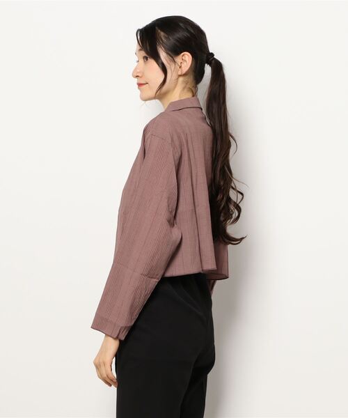 ehka sopo（エヘカソポ）の「ショート丈ドビーチェックシャツ（シャツ/ブラウス・レディース・ブラック/ベージュ/モカ・ﾌﾘ-）」の4枚目の写真