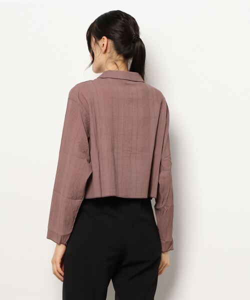 ehka sopo（エヘカソポ）の「ショート丈ドビーチェックシャツ（シャツ/ブラウス・レディース・ブラック/ベージュ/モカ・ﾌﾘ-）」の5枚目の写真