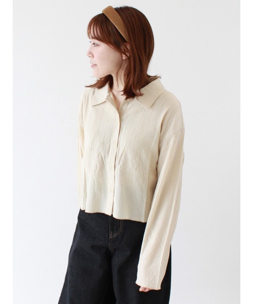 ehka sopo（エヘカソポ）の「ショート丈ドビーチェックシャツ（シャツ/ブラウス・レディース・ブラック/ベージュ/モカ・ﾌﾘ-）」の3枚目の写真