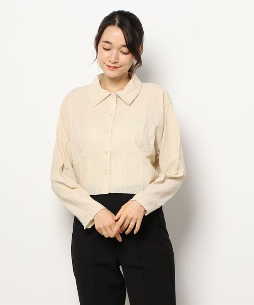 ehka sopo（エヘカソポ）の「ショート丈ドビーチェックシャツ（シャツ/ブラウス・レディース・ブラック/ベージュ/モカ・ﾌﾘ-）」の8枚目の写真