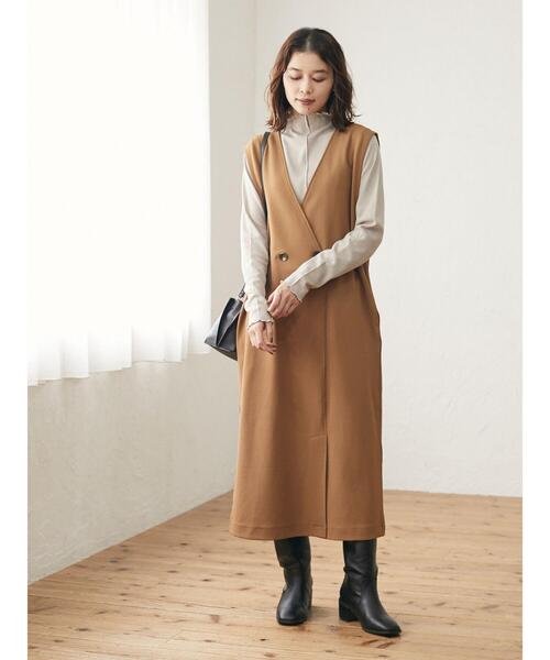 Green　Parks（グリーンパークス）の「ダブルジャンパードレス＊（ワンピース・レディース・キャメル/ブラック・FREE）」の4枚目の写真