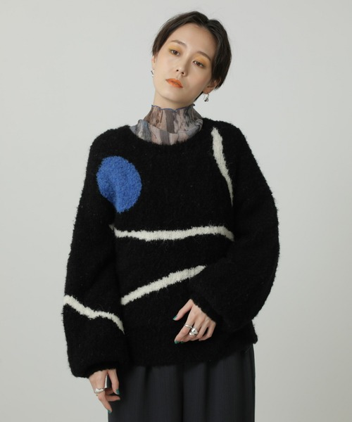 CREOLME(クレオルム)の「(CREOLME)アートジャカードニット(ニット/セーター・レディース・ブラック/ホワイト系その他・ONE SIZE)」の1枚目の写真