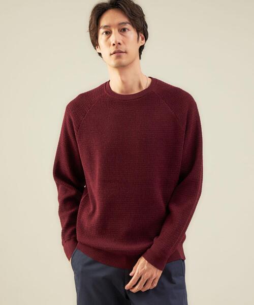 green label relaxing（グリーンレーベルリラクシング）の「ワッフルプレーティング クルーネック ニット -ウォッシャブル-（ニット/セーター・メンズ・ブラック/ワインレッド/オフホワイト・L/S/XL/M）」の3枚目の写真