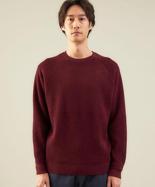 green label relaxing（グリーンレーベルリラクシング）の「ワッフルプレーティング クルーネック ニット -ウォッシャブル-（ニット/セーター・メンズ・ブラック/ワインレッド/オフホワイト・L/S/XL/M）」の6枚目の写真