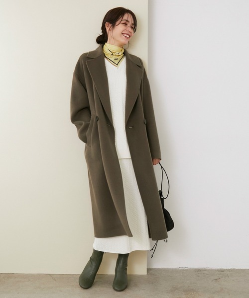 ROPE'（ロペ）の「【シリーズ】リッチリバースタンドカラーフォルムコート（チェスターコート・レディース・ブラウン/オフホワイト・38）」の3枚目の写真